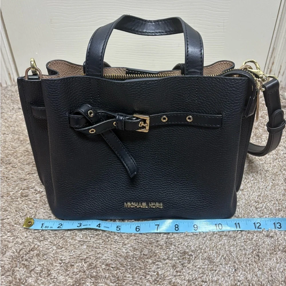 Michael Kors Emilia triple compartment satchel crossbody bag purse black bow EUC